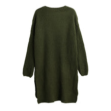 women knitted sweater vertical stripes long pullover knitting dip hem o neck loose warm tops J4U66