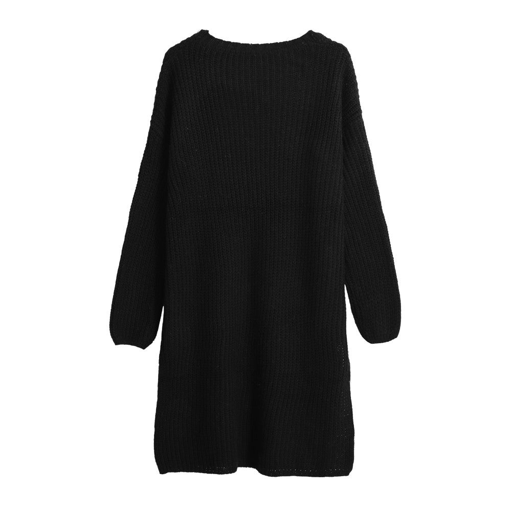 women knitted sweater vertical stripes long pullover knitting dip hem o neck loose warm tops J4U66