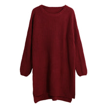 women knitted sweater vertical stripes long pullover knitting dip hem o neck loose warm tops J4U66