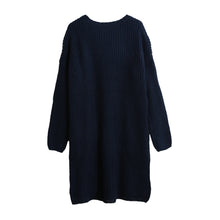 women knitted sweater vertical stripes long pullover knitting dip hem o neck loose warm tops J4U66