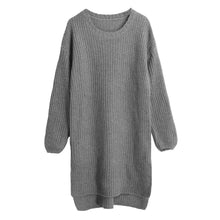 women knitted sweater vertical stripes long pullover knitting dip hem o neck loose warm tops J4U66