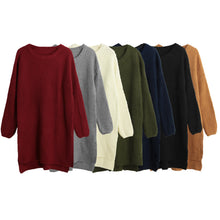 women knitted sweater vertical stripes long pullover knitting dip hem o neck loose warm tops J4U66