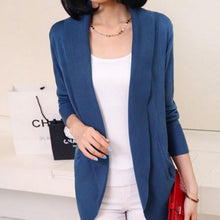 plus size women long sleeve knitted sweatercasual solid scarf collarcardigans sweaters J4U66