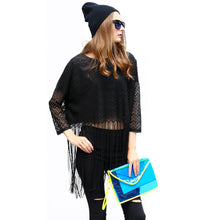 sexy women blouses girl lace long tassel hollow out 3/4 sleeve casual loose women tops blusas streetwear J4U66