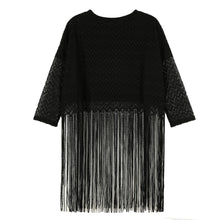 sexy women blouses girl lace long tassel hollow out 3/4 sleeve casual loose women tops blusas streetwear J4U66