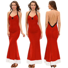 sexy women christmas robe femme costume erotic santa dress backless mermaid halter runway wear dress red J4U66