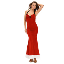 sexy women christmas robe femme costume erotic santa dress backless mermaid halter runway wear dress red J4U66