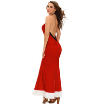 sexy women christmas robe femme costume erotic santa dress backless mermaid halter runway wear dress red J4U66