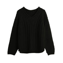 women knitted sweater vertical horizontal stripes v neck women tops long sleeves loose warm pullover blusas J4U66
