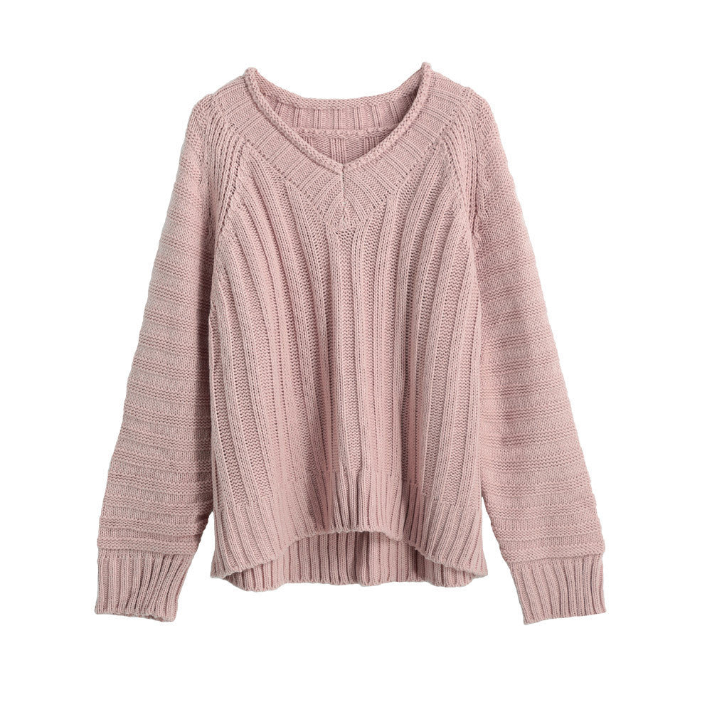 women knitted sweater vertical horizontal stripes v neck women tops long sleeves loose warm pullover blusas J4U66