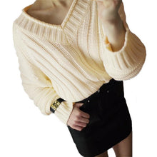 women knitted sweater vertical horizontal stripes v neck women tops long sleeves loose warm pullover blusas J4U66