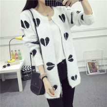 women lady long knitted cardigan coat heart plaid pattern round collar jacket warm sweaters J4U66