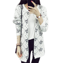 Lady Long Knitted Cardigan Coat Heart Plaid Pattern Round Collar Jacket Warm Sweaters J4U66