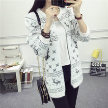women lady long knitted cardigan coat heart plaid pattern round collar jacket warm sweaters J4U66