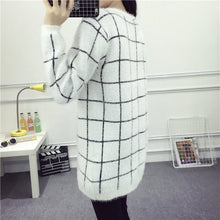 women lady long knitted cardigan coat heart plaid pattern round collar jacket warm sweaters J4U66