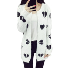 women lady long knitted cardigan coat heart plaid pattern round collar jacket warm sweaters J4U66