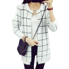 women lady long knitted cardigan coat heart plaid pattern round collar jacket warm sweaters J4U66