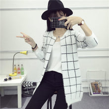 Lady Long Knitted Cardigan Coat Heart Plaid Pattern Round Collar Jacket Warm Sweaters J4U66