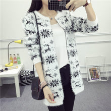 women lady long knitted cardigan coat heart plaid pattern round collar jacket warm sweaters J4U66