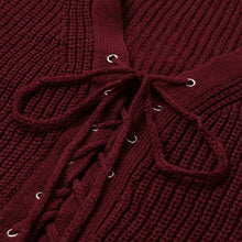 women sweaters and pullovers lace up v neck jumper long sleeve casual crop knitted tops black burgundy knit J4U66