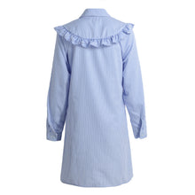 women dress turn down long sleeve striped print vintage dress ruffle shirt dress plus size casual dresses vestidos J4U66