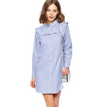 women dress turn down long sleeve striped print vintage dress ruffle shirt dress plus size casual dresses vestidos J4U66