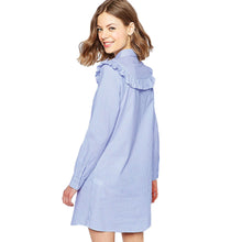 women dress turn down long sleeve striped print vintage dress ruffle shirt dress plus size casual dresses vestidos J4U66