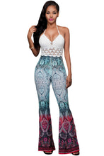women high waist wide leg palazzo pants long pants casual flare palazzo trousers floral classic flare pants J4U66