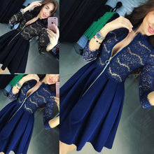 women lace party dresses vestido casual 3/4 sleeve mini dress sexy chest zipper vestidos femininos plus size J4U66