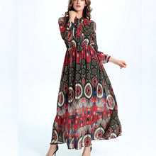 women maxi beach dresses long sleeve bow vintage flower print party long boho dress casual vestido plus size 2xl J4U66