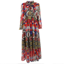 Maxi Beach Dresses Long Sleeve Bow Vintage Flower Print Party Long Boho Dress Casual Vestido Plus Size 2XL J4U66