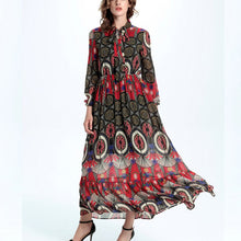 Maxi Beach Dresses Long Sleeve Bow Vintage Flower Print Party Long Boho Dress Casual Vestido Plus Size 2XL J4U66