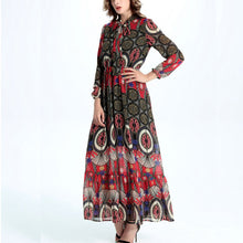 Maxi Beach Dresses Long Sleeve Bow Vintage Flower Print Party Long Boho Dress Casual Vestido Plus Size 2XL J4U66
