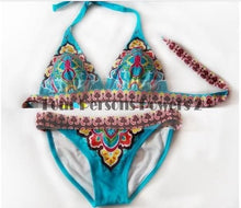 bikini brazilian sexy retro printing bandage leaf edge women swimwear bikini set wrap top bathing suits swim biquini J4U66