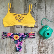 bikini brazilian sexy retro printing bandage leaf edge women swimwear bikini set wrap top bathing suits swim biquini J4U66