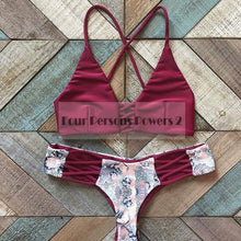 bikini brazilian sexy retro printing bandage leaf edge women swimwear bikini set wrap top bathing suits swim biquini J4U66