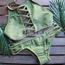 bikinis swimwear padded style swimming suit halter printed swimsuit bikinis set women high neck beachwear J4U66