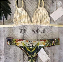 bikinis swimwear padded style swimming suit halter printed swimsuit bikinis set women high neck beachwear J4U66