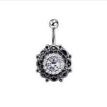 Black Crystal Flower Belly Button Navel Ring Bar Body Piercing Belly Button Rings Dangle J4U66