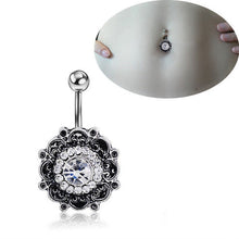 Black Crystal Flower Belly Button Navel Ring Bar Body Piercing Belly Button Rings Dangle J4U66