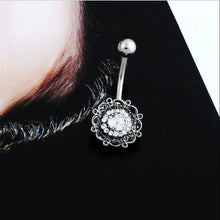 Black Crystal Flower Belly Button Navel Ring Bar Body Piercing Belly Button Rings Dangle J4U66