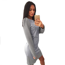 bodycon women dress contrast splicing round neck long sleeve sexy mini party dresses vestidos grey light grey J4U66