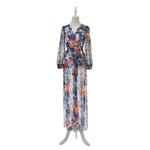 Bohemian Style Chiffon Beach Party High Split Dresses Maxi Long Sexy Women Deep V-Neck Floral Dress J4U66