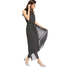 bohemian vestido women maxi chiffon dress polka dot print turtle neck sleeveless beach party long dress with belt J4U66