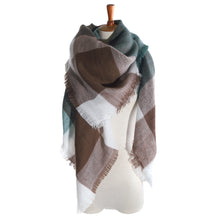 women square scarf faux cashmere pashmina contrast plaids tassels ladies scarves vintage shawl J4U66