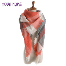 women square scarf faux cashmere pashmina contrast plaids tassels ladies scarves vintage shawl J4U66