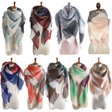 women square scarf faux cashmere pashmina contrast plaids tassels ladies scarves vintage shawl J4U66