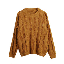 women knitted sweater tassels fringed solid o neck long sleeve casual loose warm jumper pullover knitwear J4U66