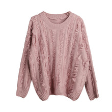 women knitted sweater tassels fringed solid o neck long sleeve casual loose warm jumper pullover knitwear J4U66