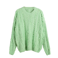 women knitted sweater tassels fringed solid o neck long sleeve casual loose warm jumper pullover knitwear J4U66